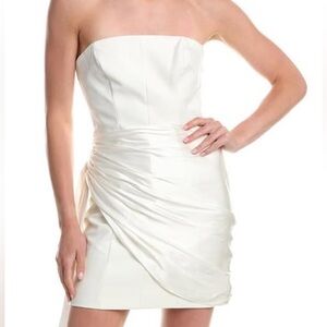 cinq a sept White Strapless Ruched Mini Dress